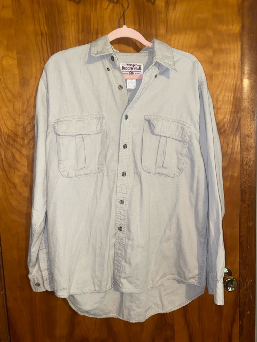 Wrangler Vintage Rugged Wear Beige Button-Up Work Shirt